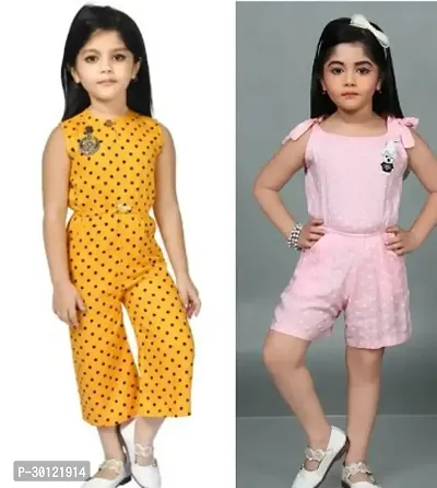 Fabulous Multicoloured Rayon Printed Jumpsuits For Girls Pack Of 2