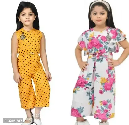 Fabulous Multicoloured Rayon Printed Jumpsuits For Girls Pack Of 2