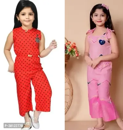 Fabulous Multicoloured Rayon Printed Jumpsuits For Girls Pack Of 2