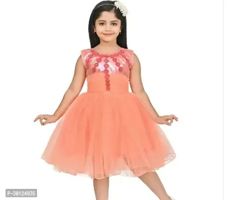 Fabulous Orange Lace Solid Fit And Flare Dress For Girls