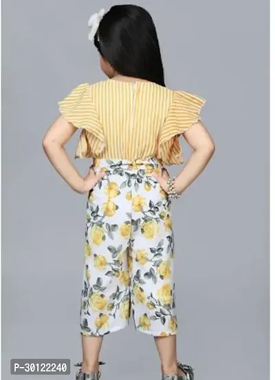 Fabulous Yellow Linen Printed Jumpsuits For Girls-thumb2