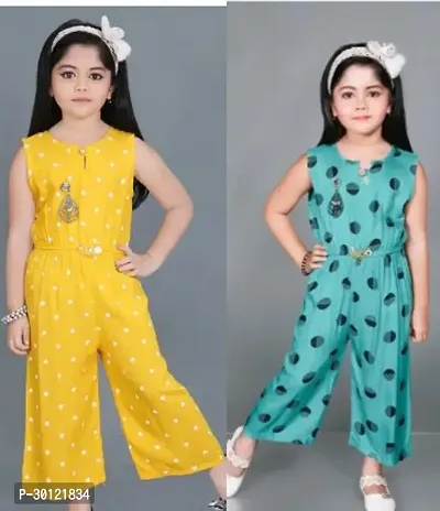 Fabulous Multicoloured Rayon Printed Jumpsuits For Girls Pack Of 2