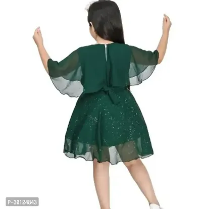 Fabulous Green Chiffon Solid Fit And Flare Dress For Girls-thumb2