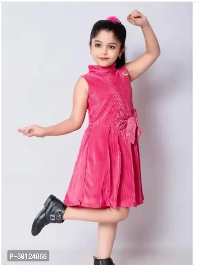 Fabulous Pink Acrylic Solid A-Line Dress For Girls