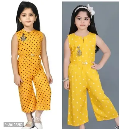 Fabulous Yellow Rayon Printed Jumpsuits For Girls Pack Of 2-thumb0