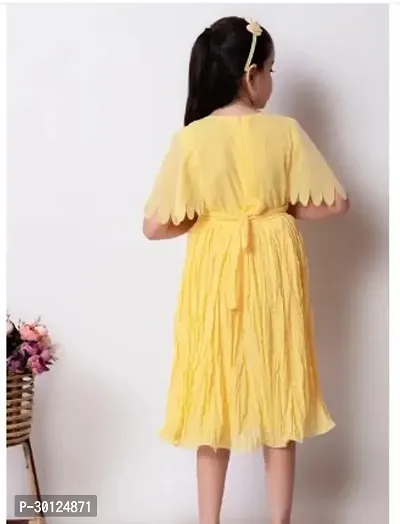 Fabulous Yellow Chiffon Solid Fit And Flare Dress For Girls-thumb2