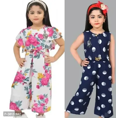 Fabulous Multicoloured Rayon Printed Jumpsuits For Girls Pack Of 2