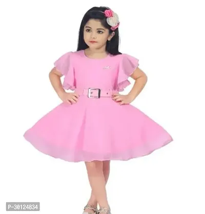 Fabulous Pink Chiffon Solid Fit And Flare Dress For Girls-thumb0