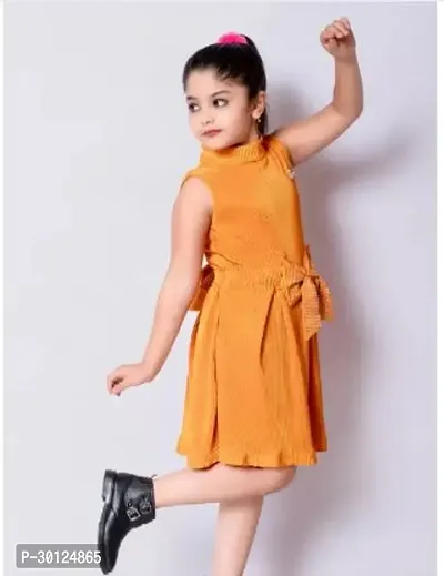 Fabulous Yellow Acrylic Solid A-Line Dress For Girls-thumb0