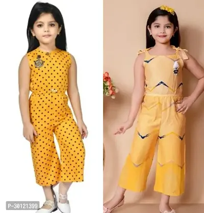 Fabulous Yellow Rayon Printed Jumpsuits For Girls Pack Of 2-thumb0