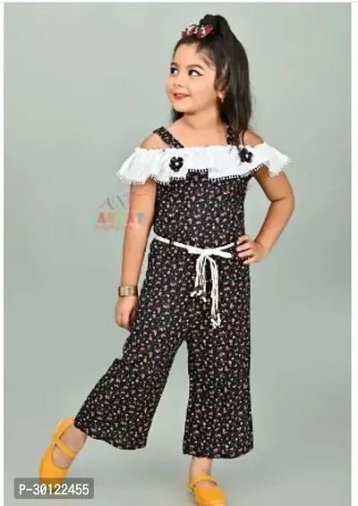 Fabulous Black Rayon Printed Jumpsuits For Girls