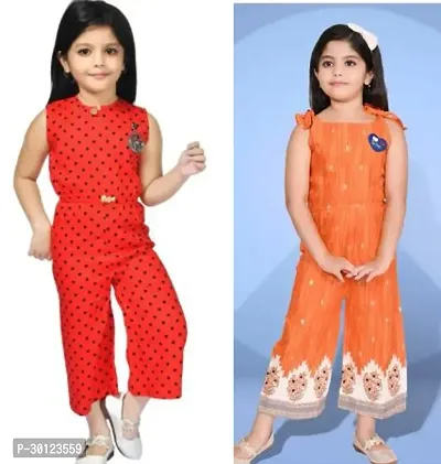 Fabulous Multicoloured Rayon Printed Jumpsuits For Girls Pack Of 2