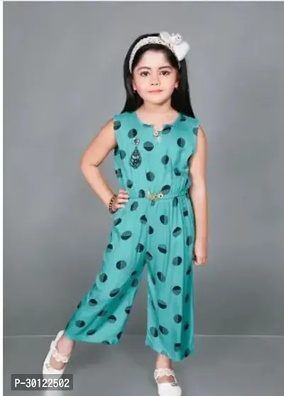 Fabulous Turquoise Rayon Printed Jumpsuits For Girls-thumb0