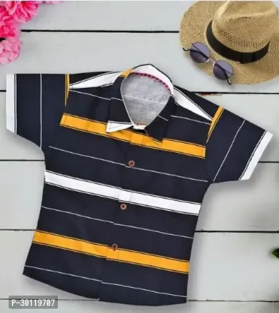 Stylish Black Cotton Striped Short Sleeve Shirt For Boys-thumb0