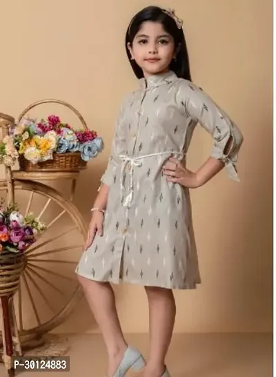 Fabulous Beige Rayon Printed A-Line Dress For Girls-thumb0