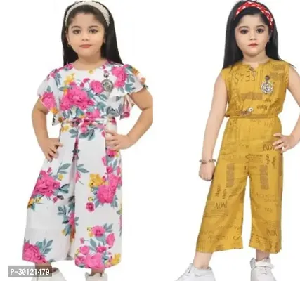 Fabulous Multicoloured Rayon Printed Jumpsuits For Girls Pack Of 2