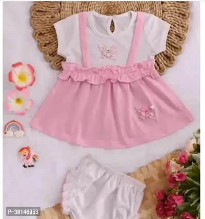 Elegant Pink Cotton Blend Solid Dress with Short Set For Girls For Girls