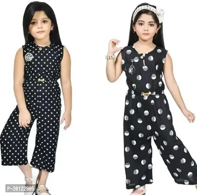 Fabulous Black Rayon Printed Jumpsuits For Girls Pack Of 2-thumb0