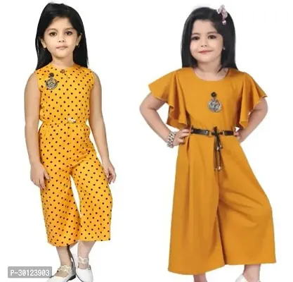 Fabulous Yellow Rayon Printed Jumpsuits For Girls Pack Of 2-thumb0