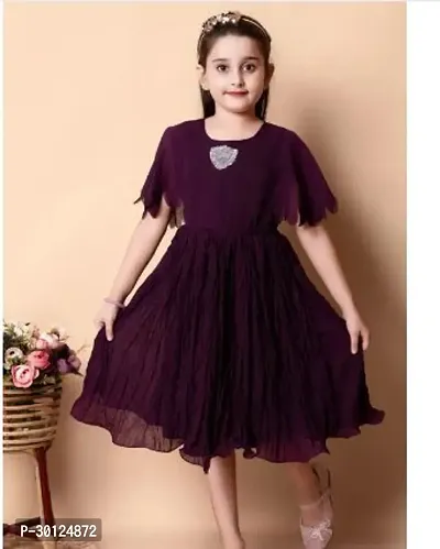 Fabulous Purple Chiffon Solid Fit And Flare Dress For Girls