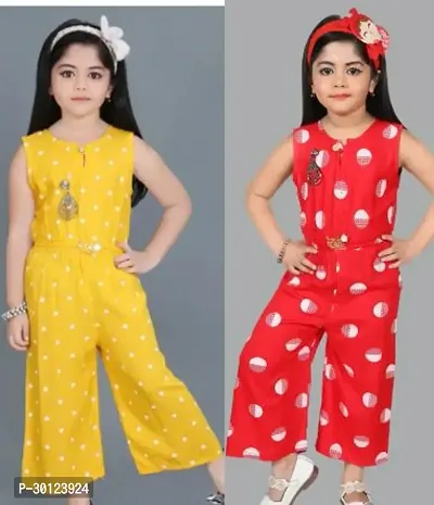 Fabulous Multicoloured Rayon Printed Jumpsuits For Girls Pack Of 2