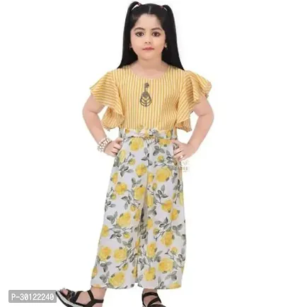 Fabulous Yellow Linen Printed Jumpsuits For Girls-thumb0