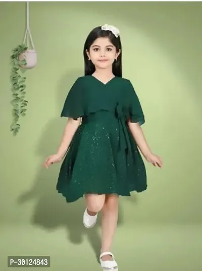 Fabulous Green Chiffon Solid Fit And Flare Dress For Girls-thumb0