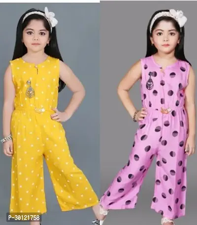 Fabulous Multicoloured Rayon Printed Jumpsuits For Girls Pack Of 2-thumb0