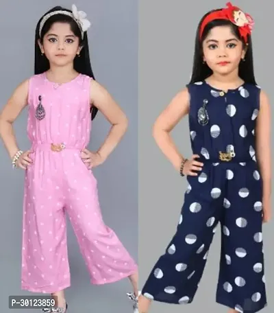 Fabulous Multicoloured Rayon Printed Jumpsuits For Girls Pack Of 2-thumb0