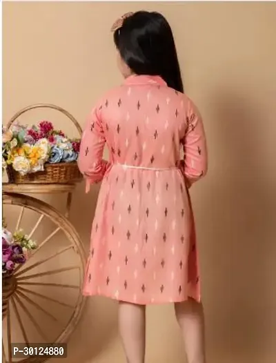 Fabulous Peach Rayon Printed A-Line Dress For Girls-thumb2