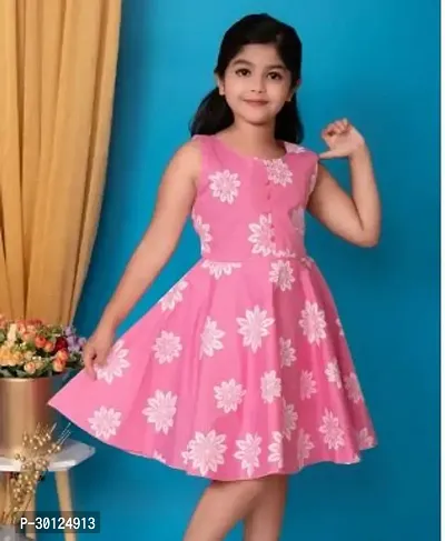 Fabulous Pink Cotton Printed A-Line Dress For Girls-thumb0