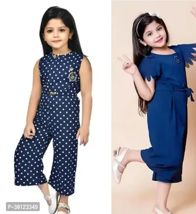 Fabulous Blue Rayon Printed Jumpsuits For Girls Pack Of 2