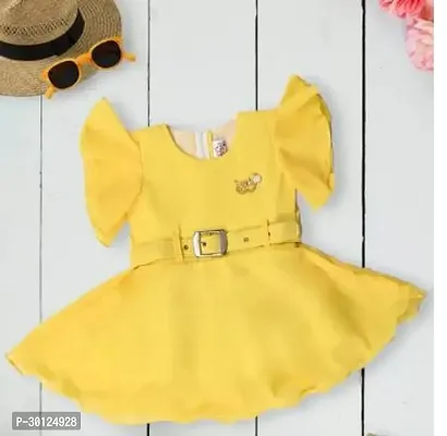 Fabulous Yellow Chiffon Solid Fit And Flare Dress For Girls-thumb0