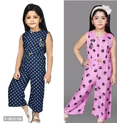 Fabulous Multicoloured Rayon Printed Jumpsuits For Girls Pack Of 2