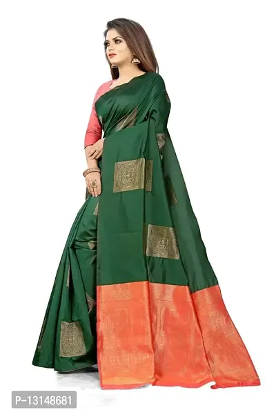 ZENOPHILY Designer Soft Silk Saree For Women(Green & Red)-thumb2