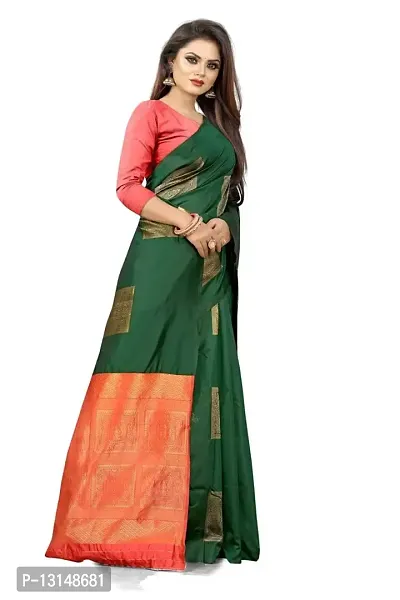 ZENOPHILY Designer Soft Silk Saree For Women(Green & Red)-thumb3