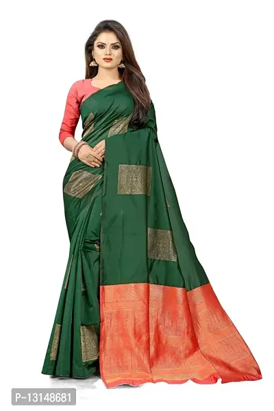 ZENOPHILY Designer Soft Silk Saree For Women(Green & Red)-thumb0