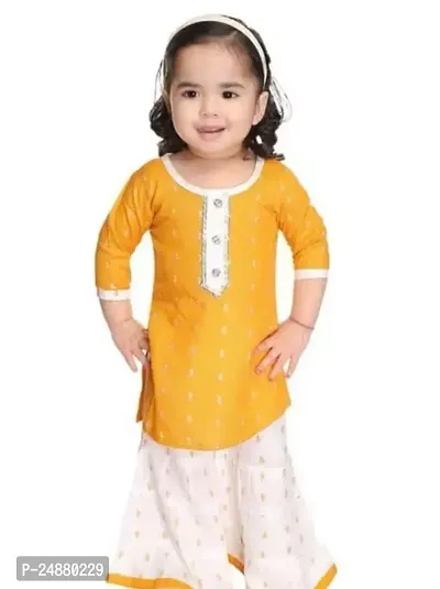 Alluring Yellow Cotton Stitched Kurta Set For Girls-thumb0