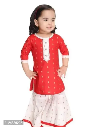 Alluring Red Cotton Stitched Kurta Set For Girls-thumb0