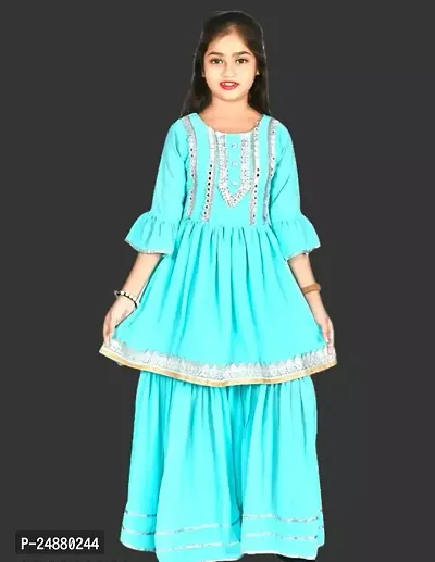 Alluring Blue Cotton Stitched Kurta Set For Girls