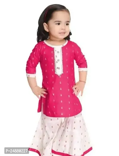 Alluring Pink Cotton Stitched Kurta Set For Girls-thumb0