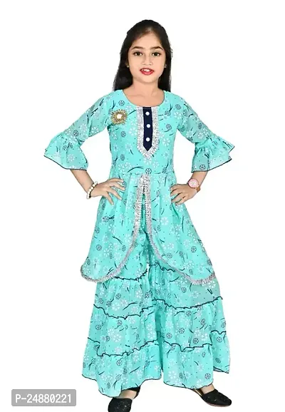 Alluring Blue Cotton Stitched Kurta Set For Girls
