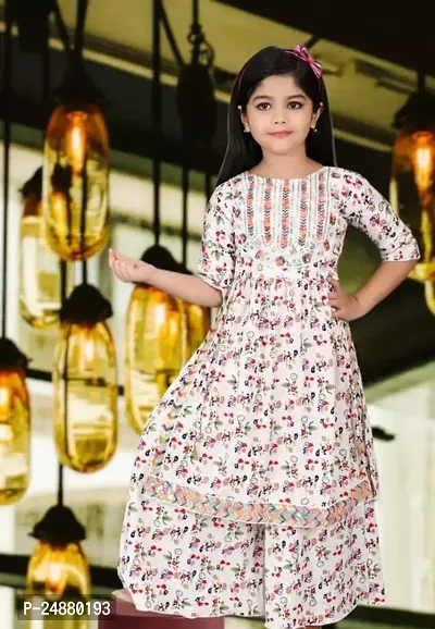 Alluring White Cotton Stitched Kurta Set For Girls-thumb0