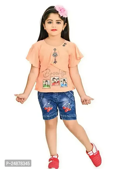 Fabulous Orange Cotton Self Pattern Clothing Set For Girls-thumb0