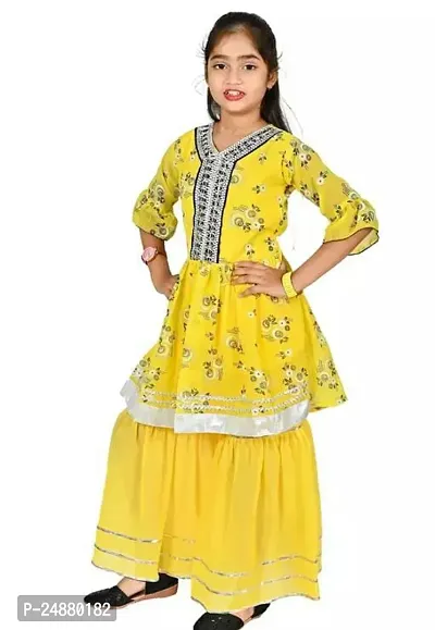 Alluring Yellow Cotton Stitched Kurta Set For Girls-thumb0