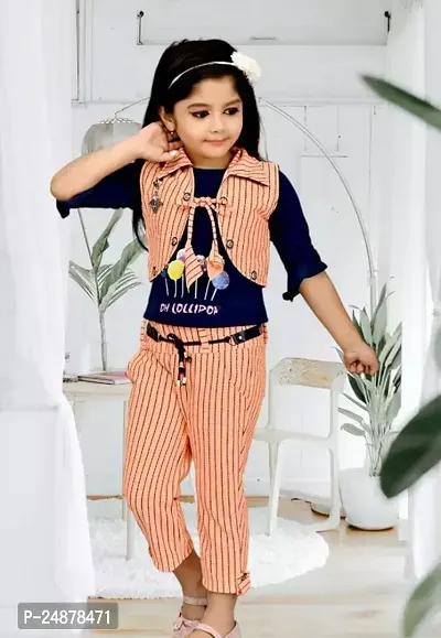 Fabulous Orange Cotton Self Pattern Clothing Set For Girls-thumb0