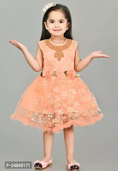 Fabulous Orange Cotton Blend Frock For Girls-thumb0