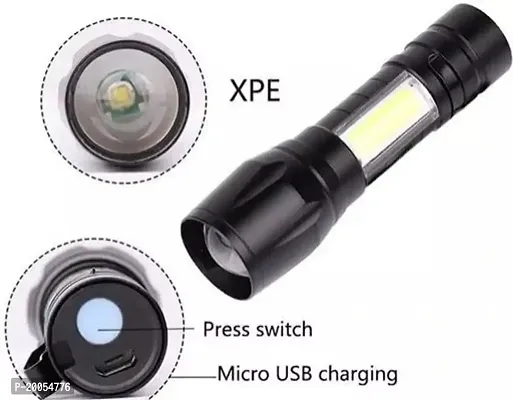 Mini Waterproof Portable LED Flashlight USB Rechargeable 3 Modes Light Flashlight USB Rechargeable Flashlight + Desk Lamp With Gift Box Focus Zoom Torch Light- Black