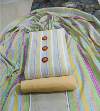 Elegant Cotton Striped Dress Material with Dupatta