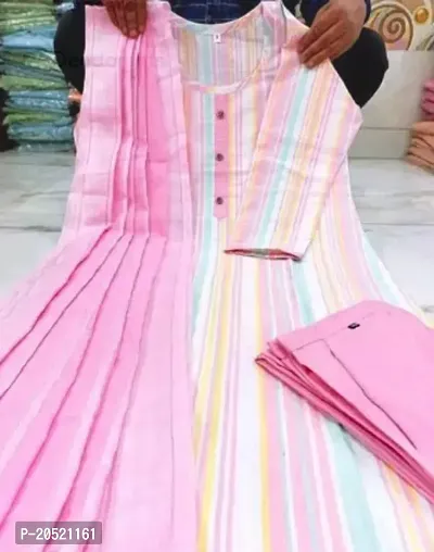 Stylish Cotton Pink Striped Straight Kurta With Kurta And Dupatta Set For Women-thumb0